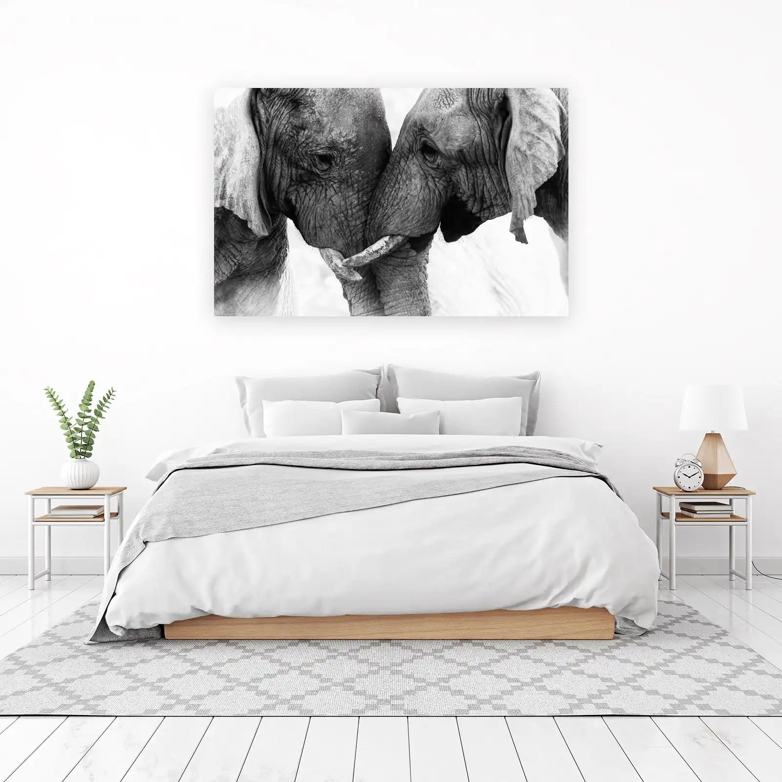 Majestic Elephant Embrace Black & White Wall Art