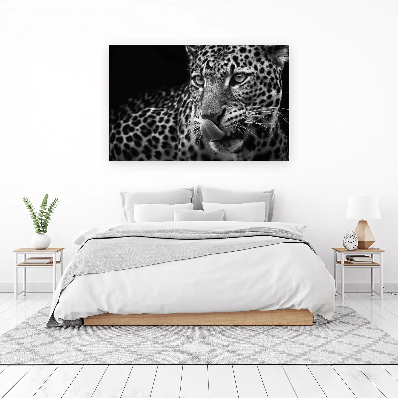 Striking Leopard Close-Up B&W Wall Art