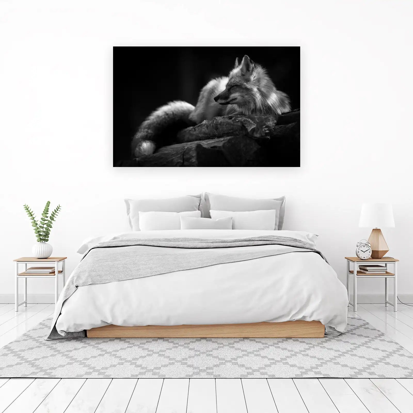 Serene Fox Nap B&W Wall Art