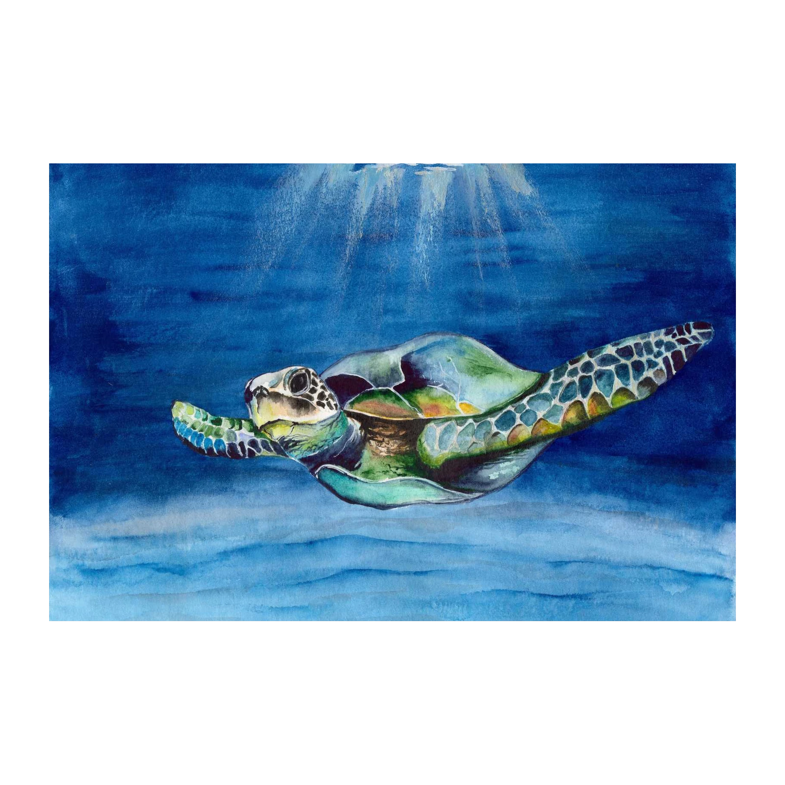 Serene Sea Turtle Underwater Watercolor Wall Art