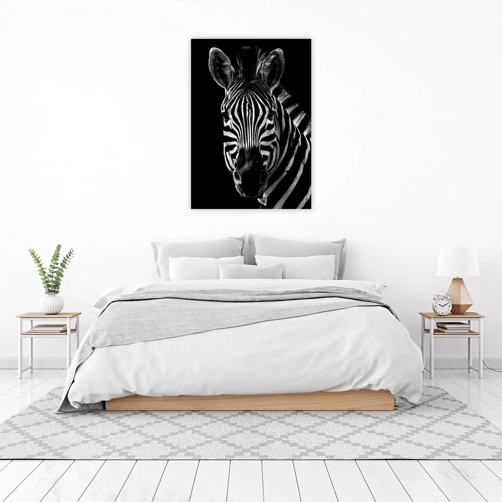 Bold Zebra Portrait Black and White Wall Art