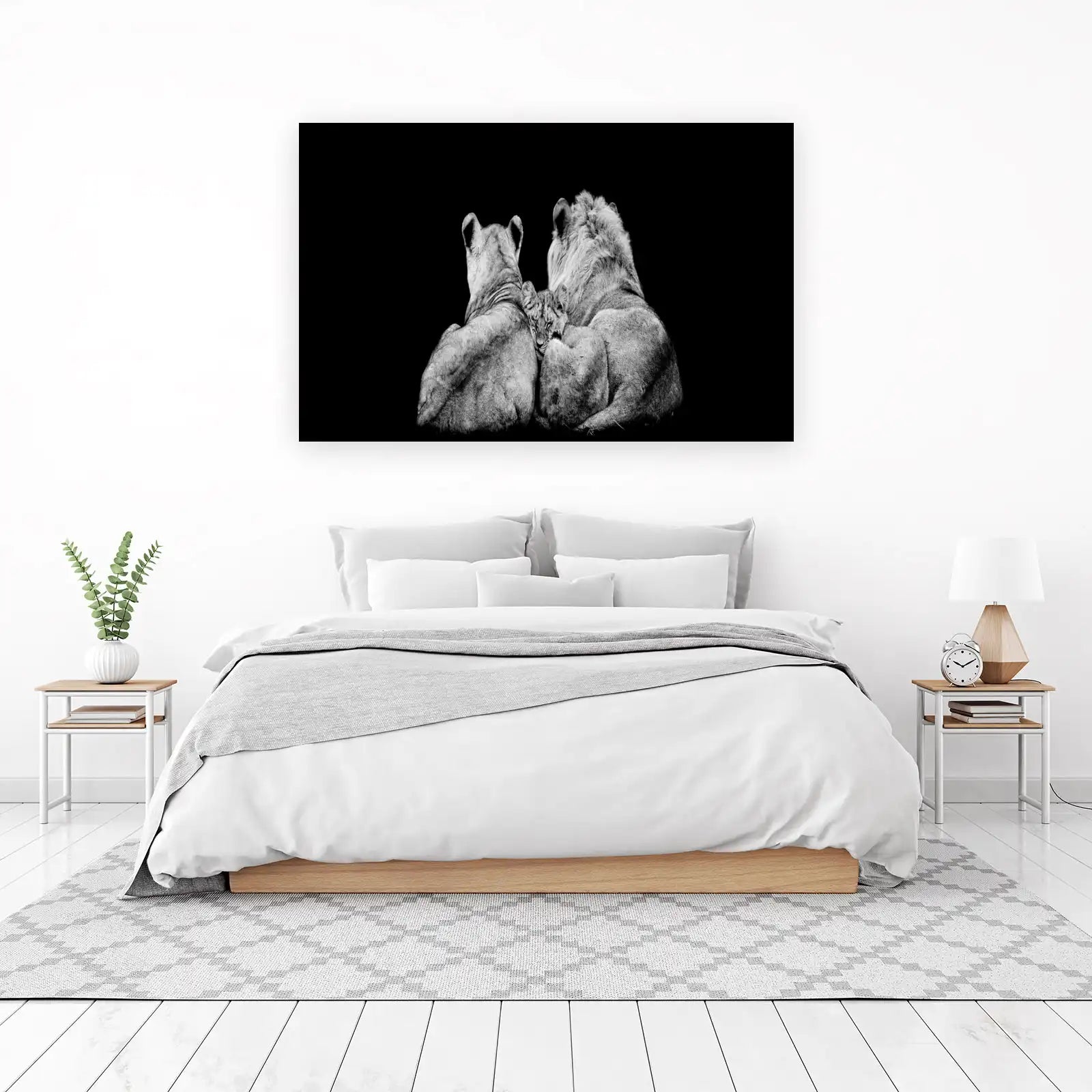 Majestic Lion Family Black & White Wall Art
