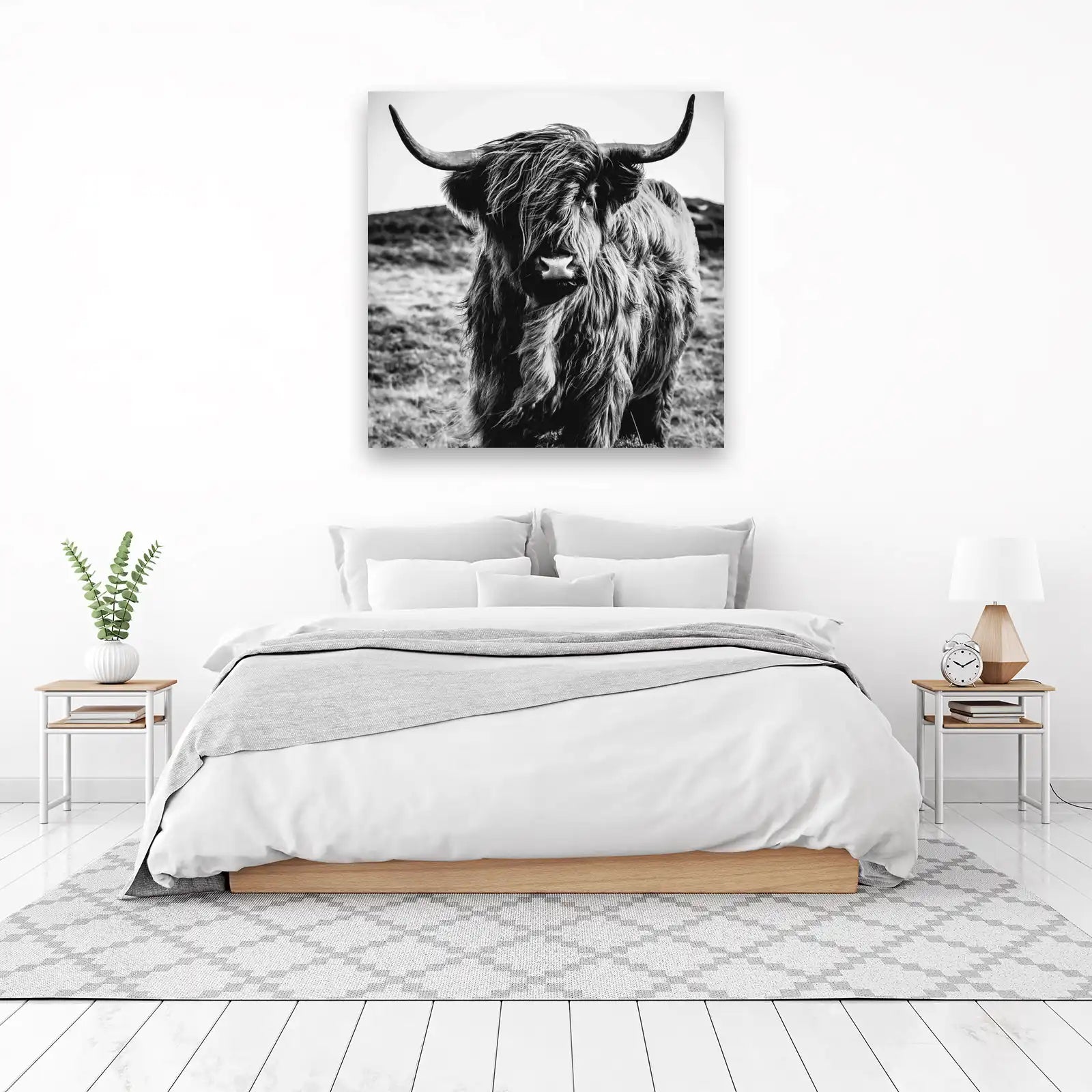 Majestic Highland Cow Black and White Wall Art