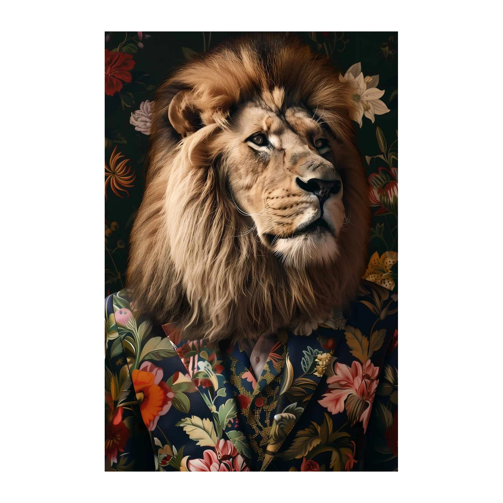 Regal Lion Floral Suit Wall Art