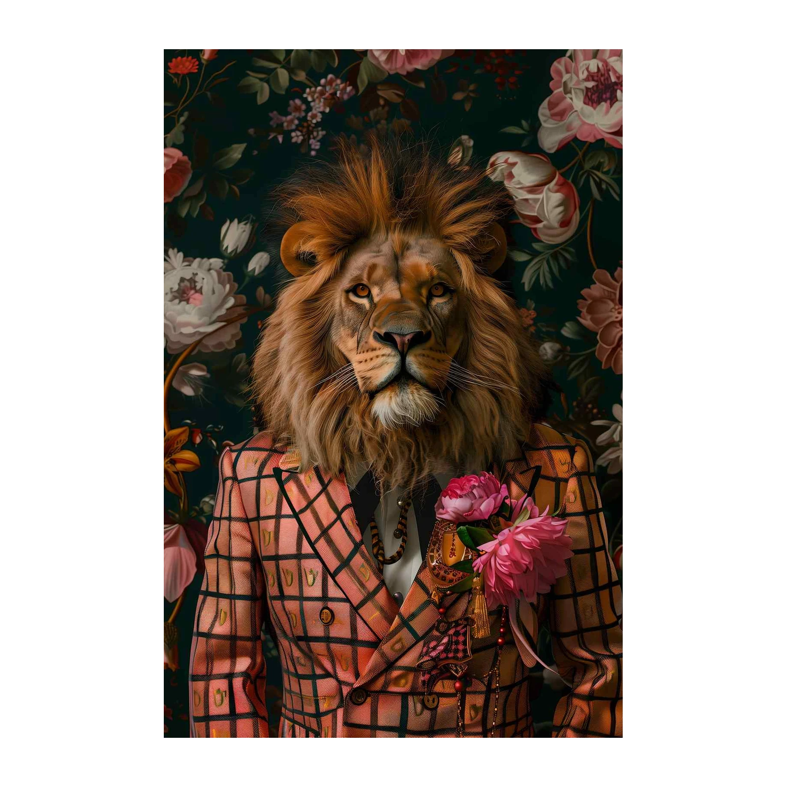 Dapper Lion Portrait Floral Vintage Wall Art