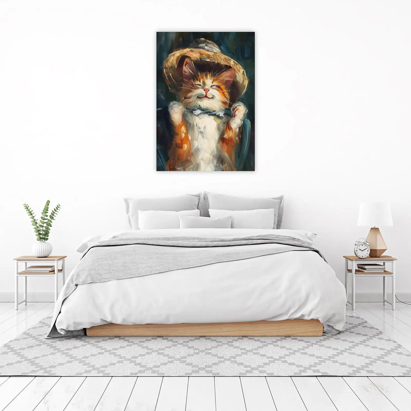 Joyful Cat with Hat Oil Painting Wall Art