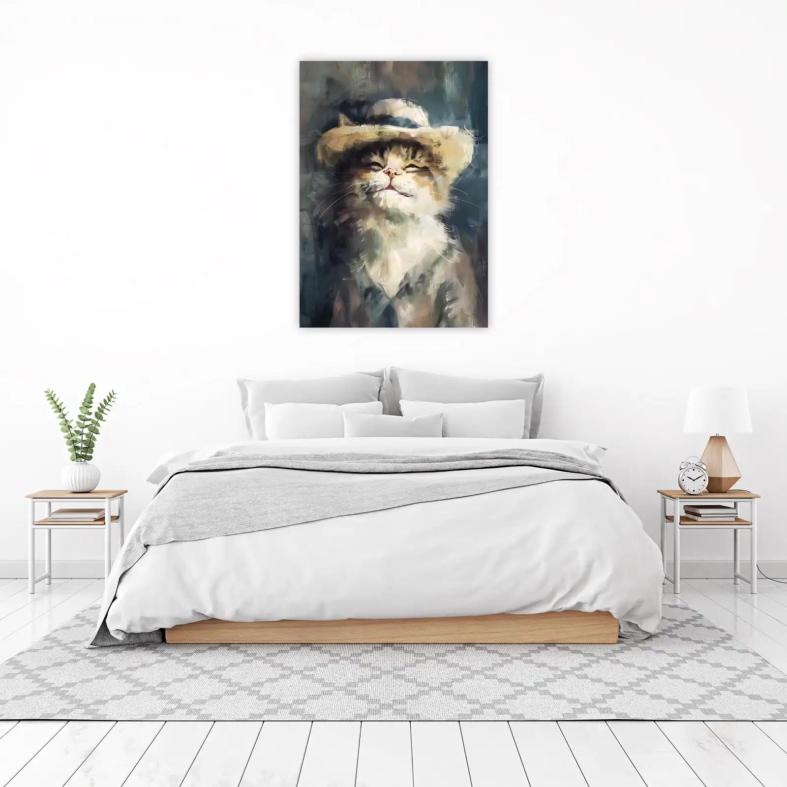 Whimsical Cat with Hat Abstract Wall Art