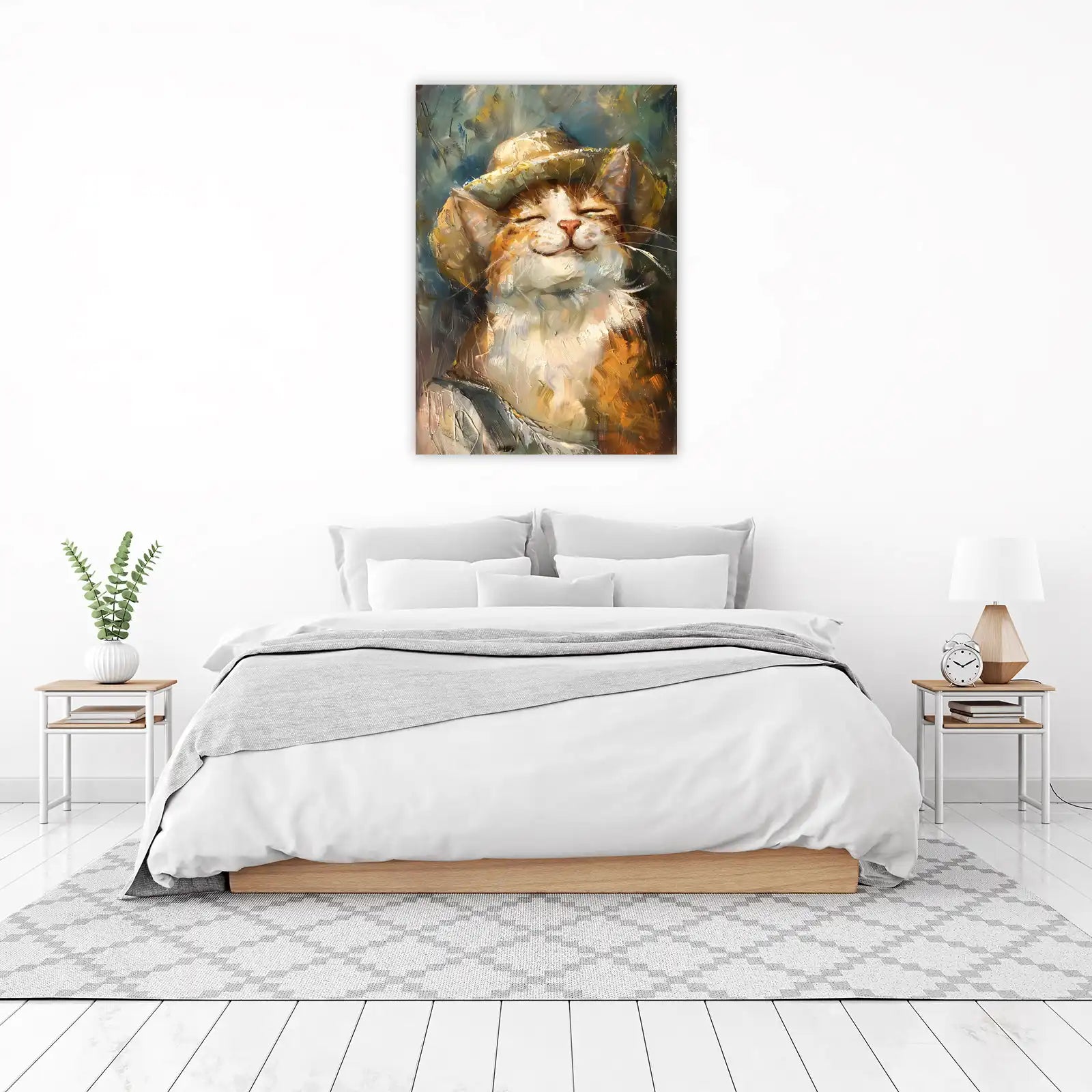 Joyful Cat with Straw Hat Wall Art