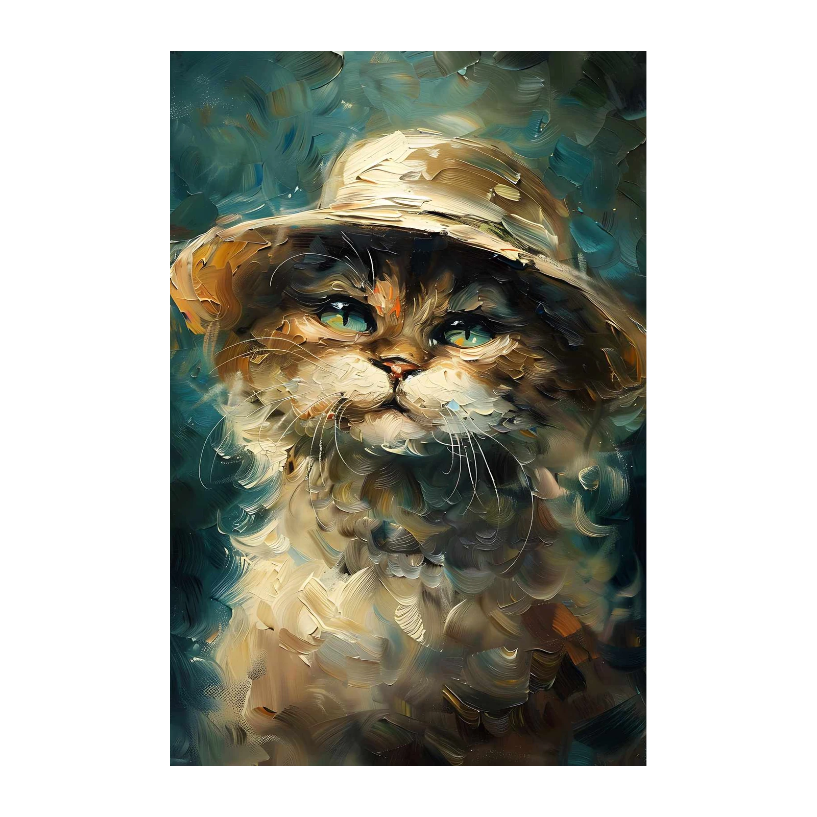 Majestic Hat Cat Oil Painting Wall Art