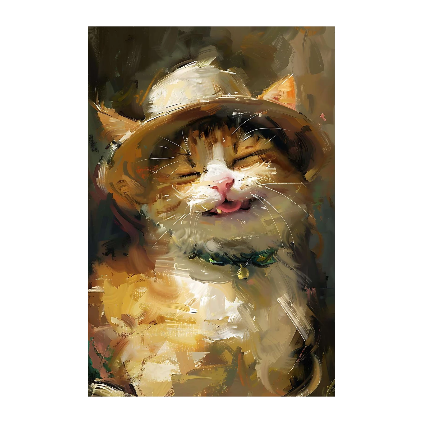 Joyful Whiskers: Cute Cat with Hat Wall Art