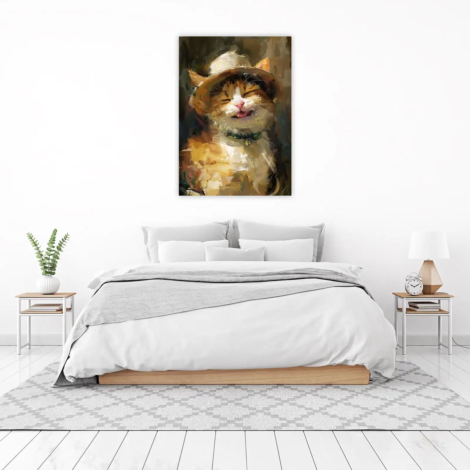 Joyful Whiskers: Cute Cat with Hat Wall Art