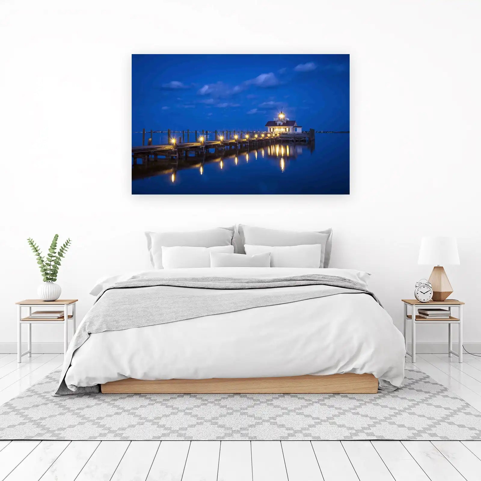 Enchanting Lighthouse Pier Nightscape Wall Art