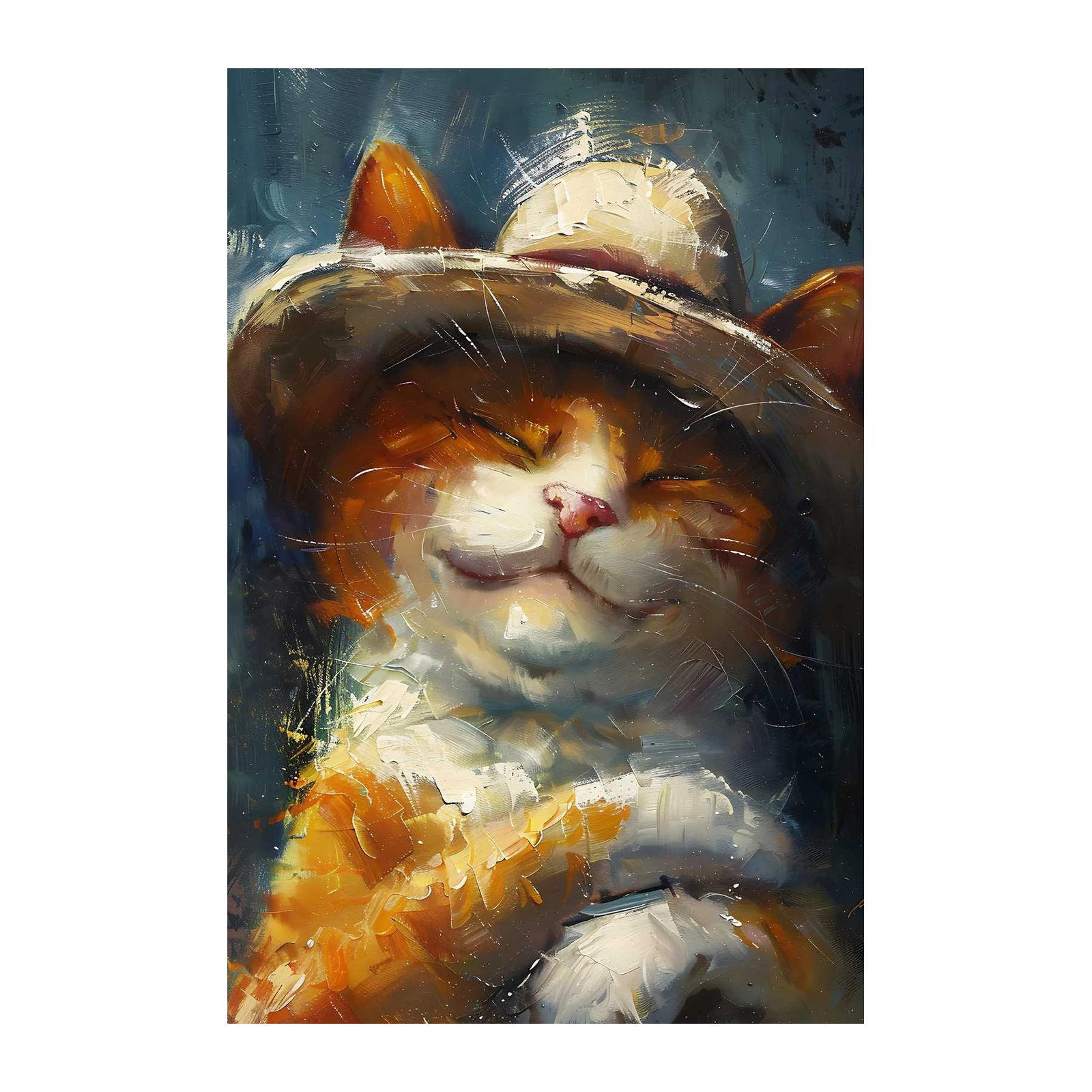 Whimsical Orange Cat Hat Wall Art