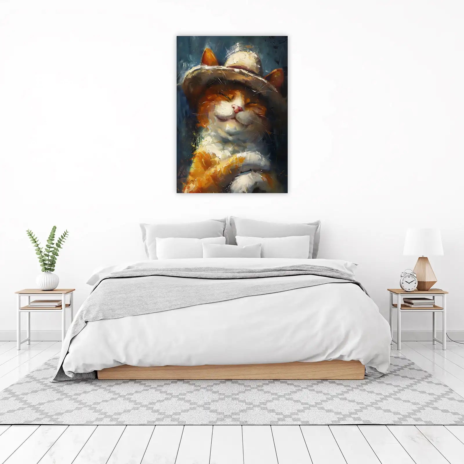 Whimsical Orange Cat Hat Wall Art