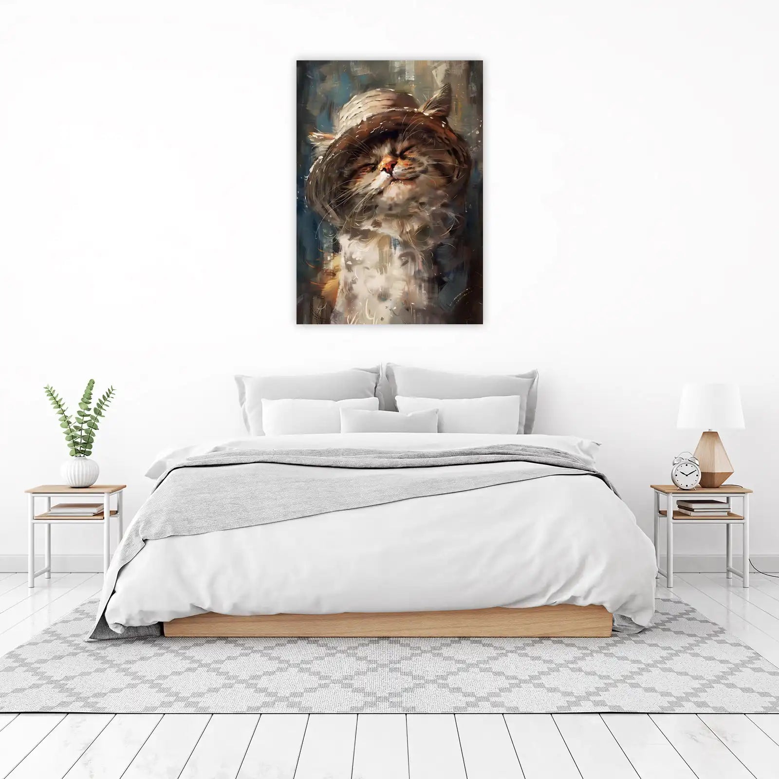 Happy Cat with Hat Abstract Wall Art