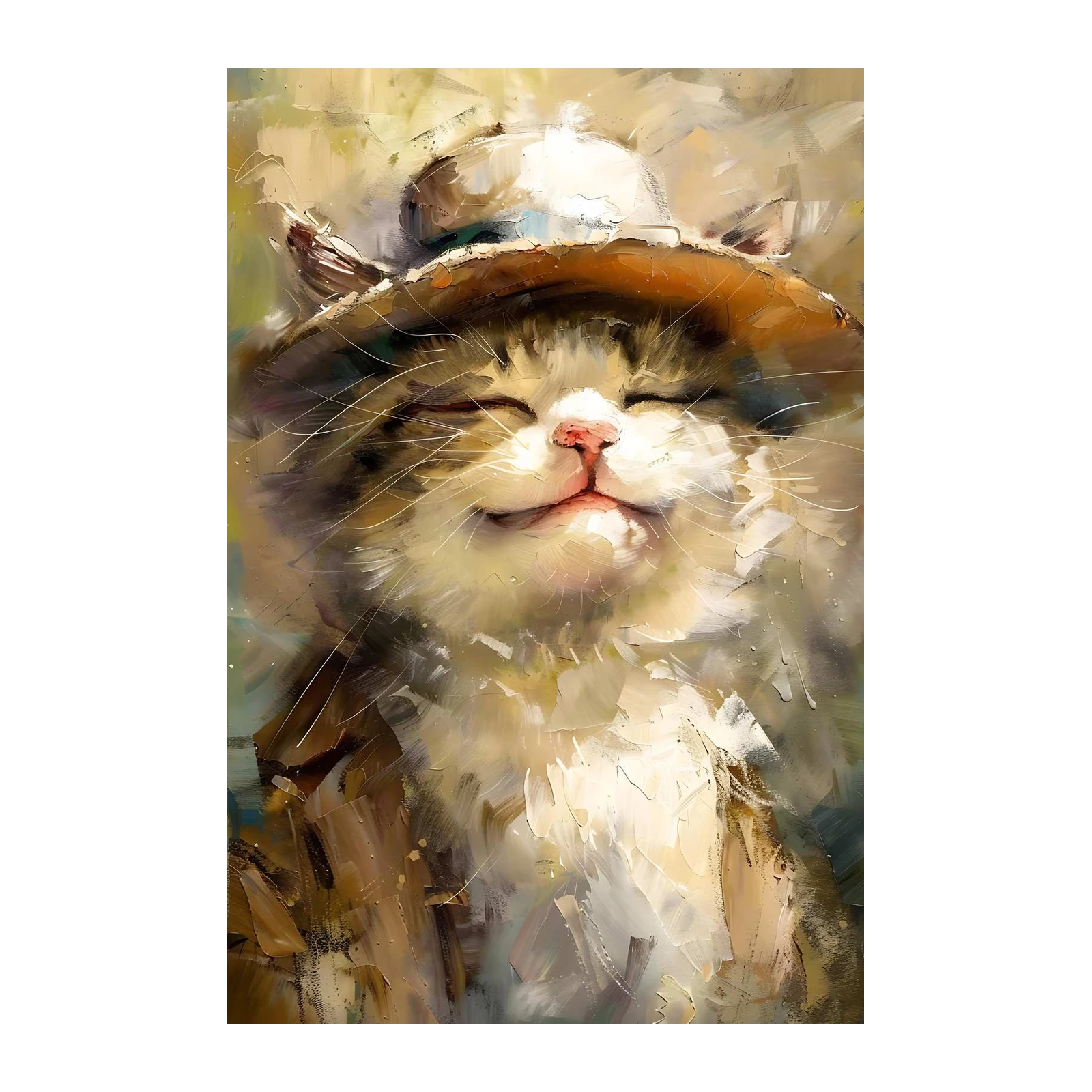 Joyful Cat with Hat Impressionist Wall Art