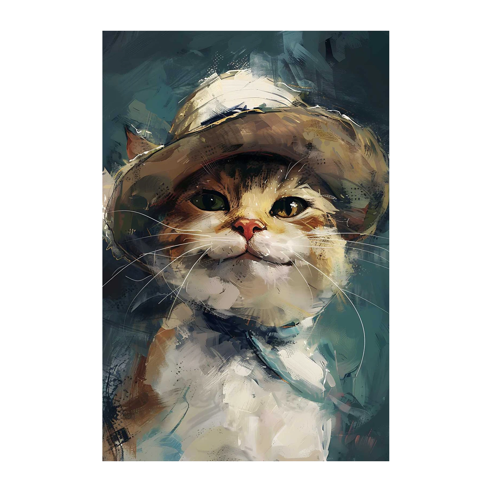 Whimsical Cat with Hat Wall Art