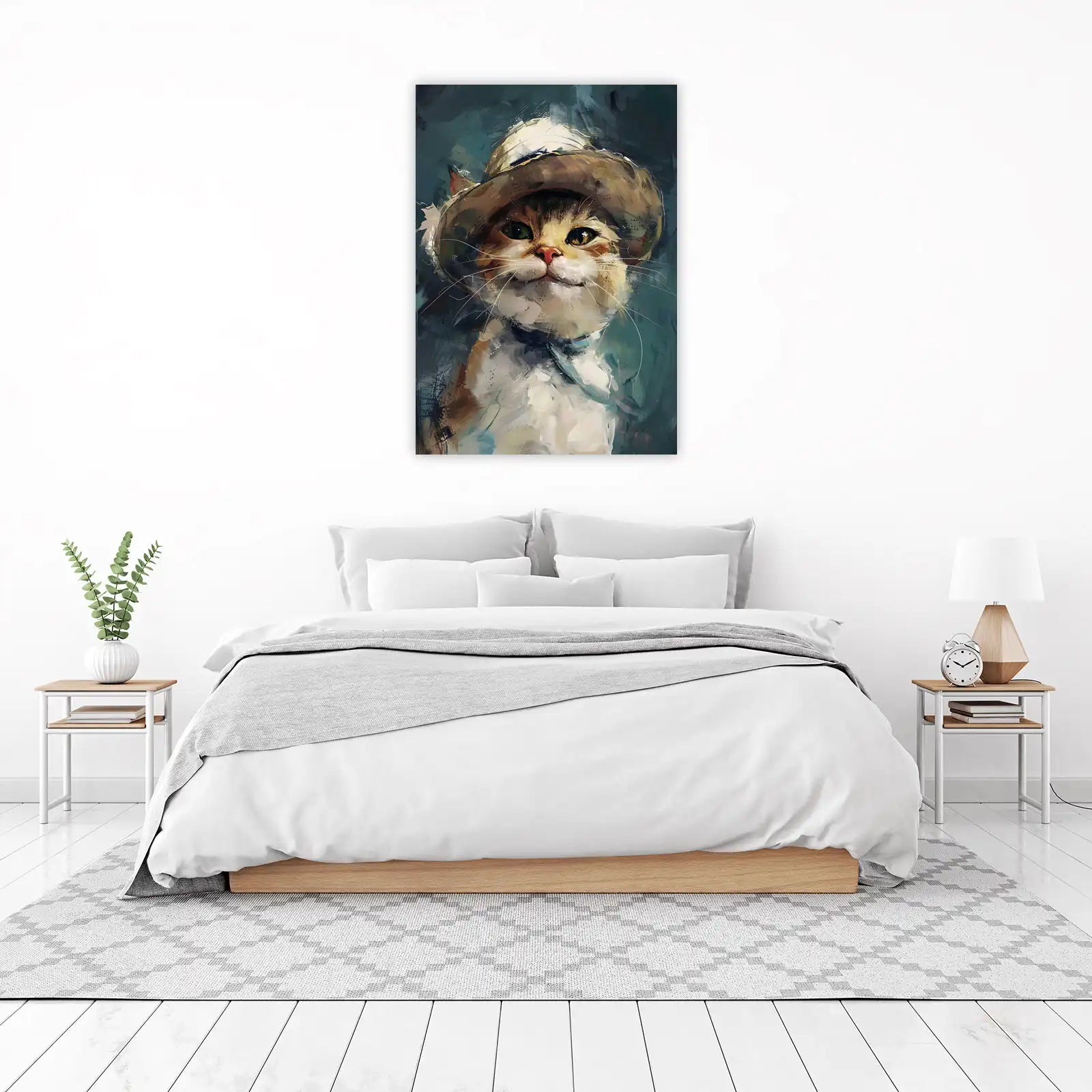 Whimsical Cat with Hat Wall Art