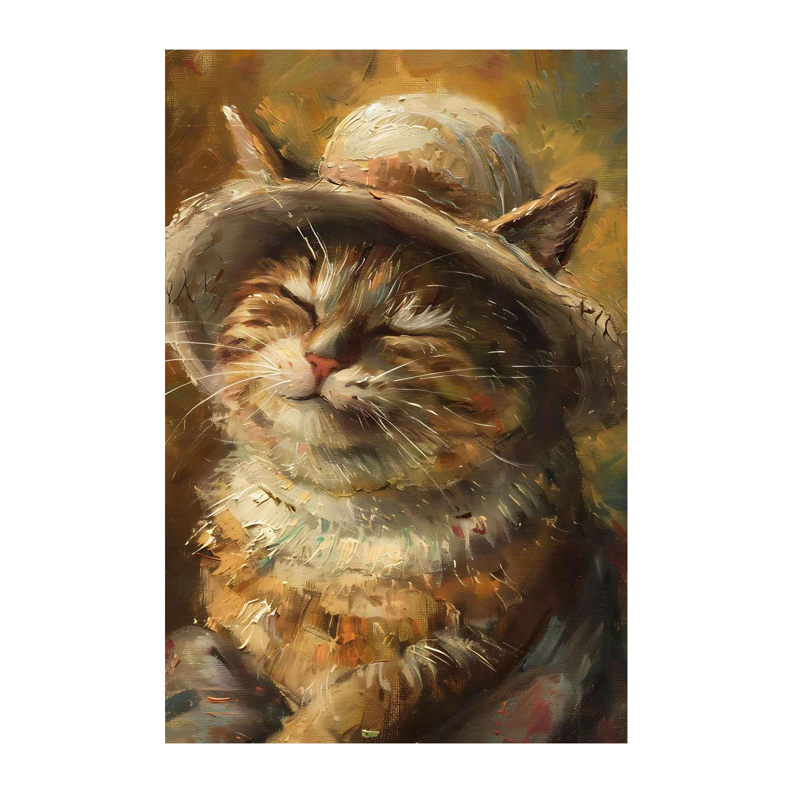 Charming Cat in Hat Oil Painting Wall Art