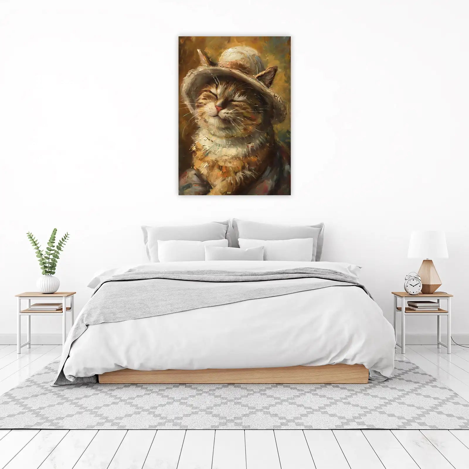 Charming Cat in Hat Oil Painting Wall Art