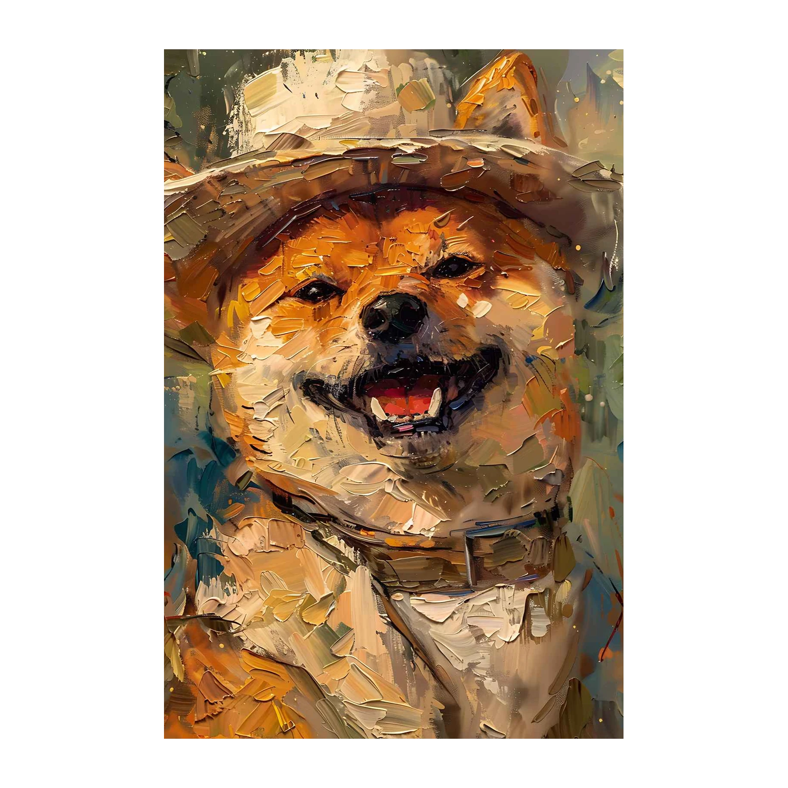 Joyful Shiba Inu Textured Oil Painting Wall Art
