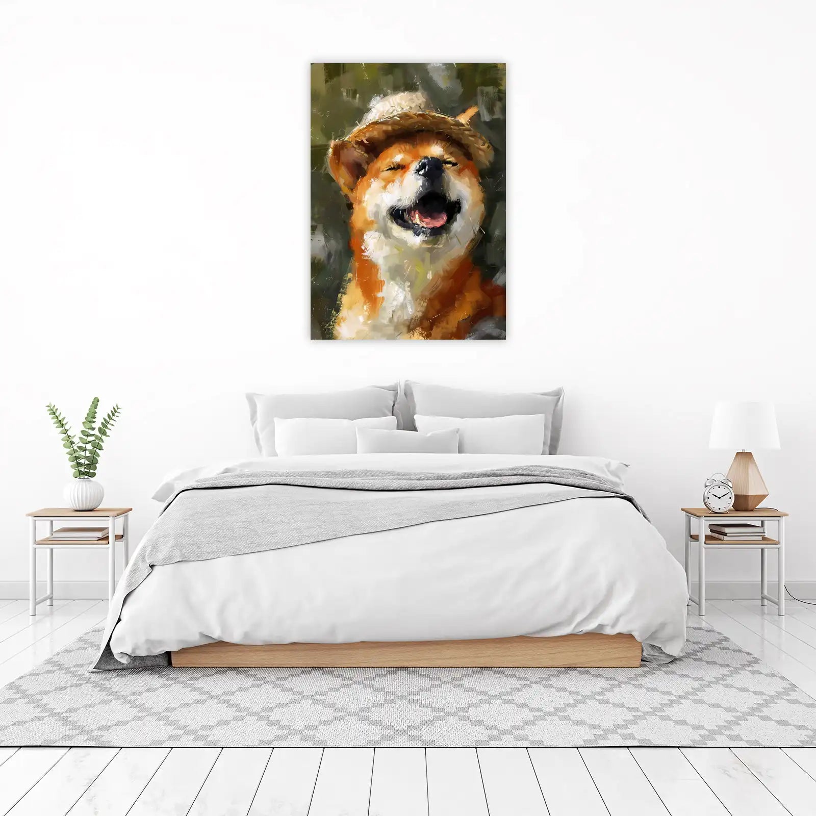Joyful Shiba Inu Straw Hat Wall Art