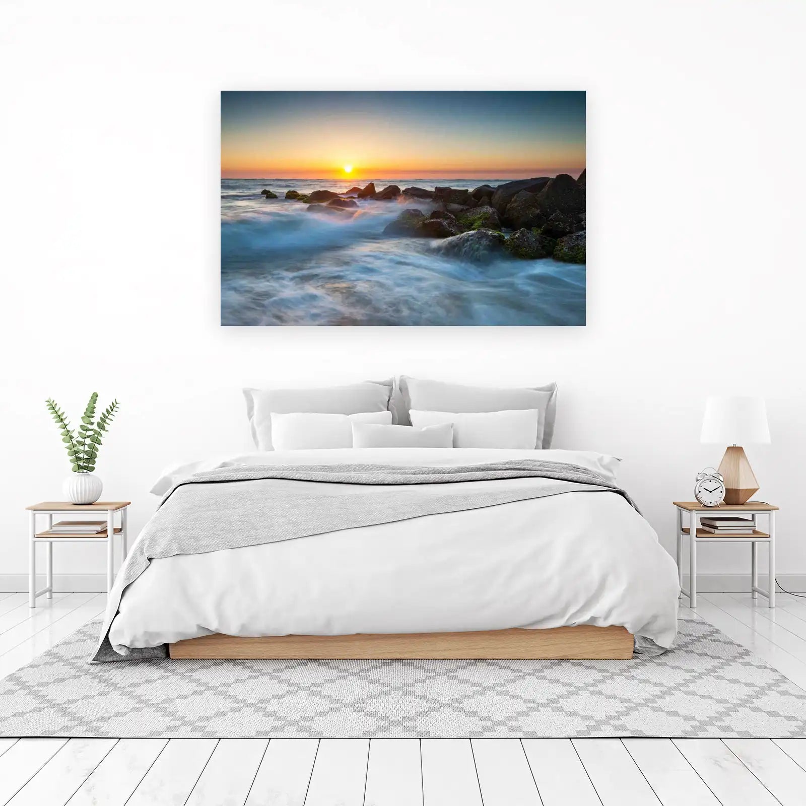 Serene Sunrise Ocean Rocks Wall Art