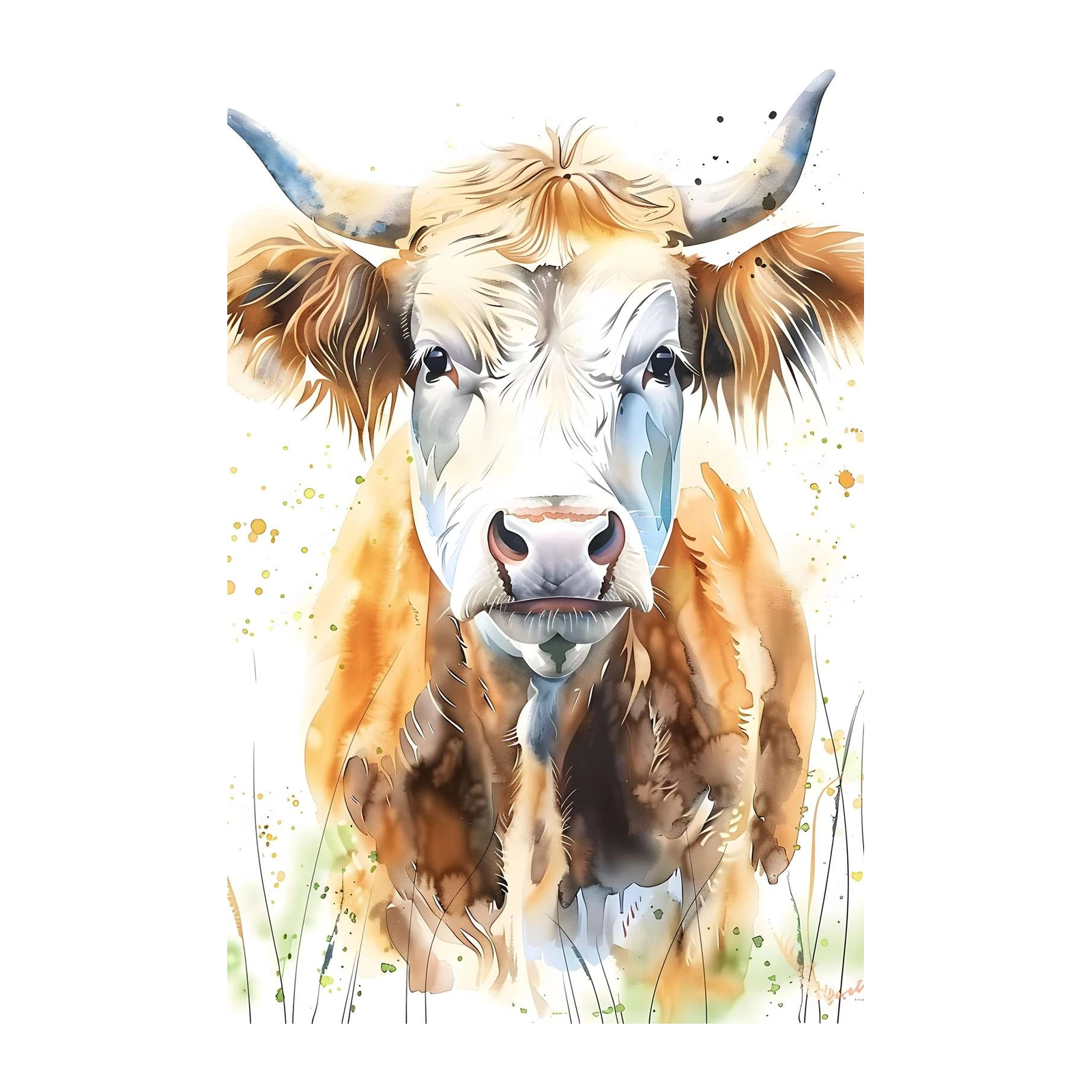 Majestic Highland Cow Watercolor Wall Art