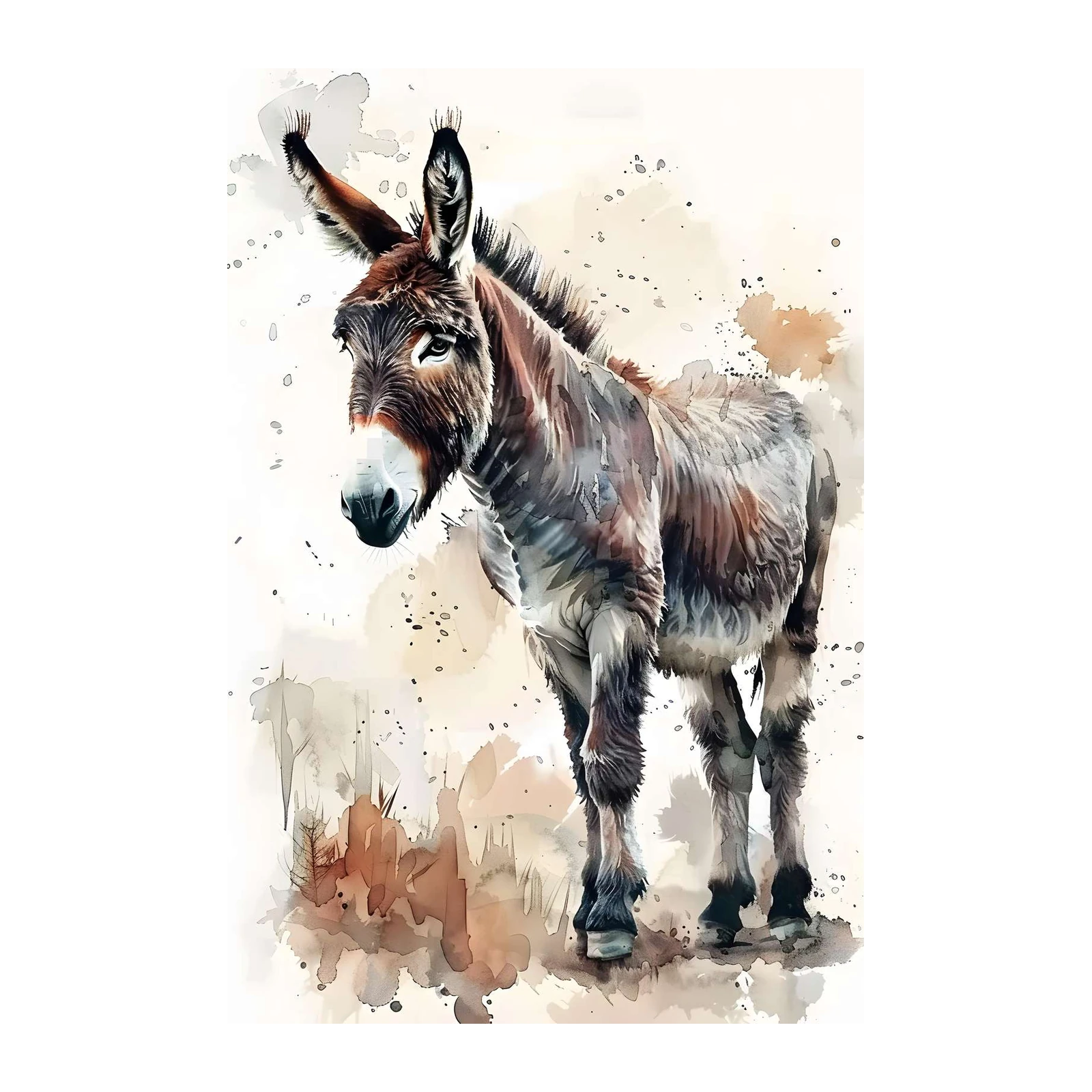 Charming Donkey Watercolor Wall Art