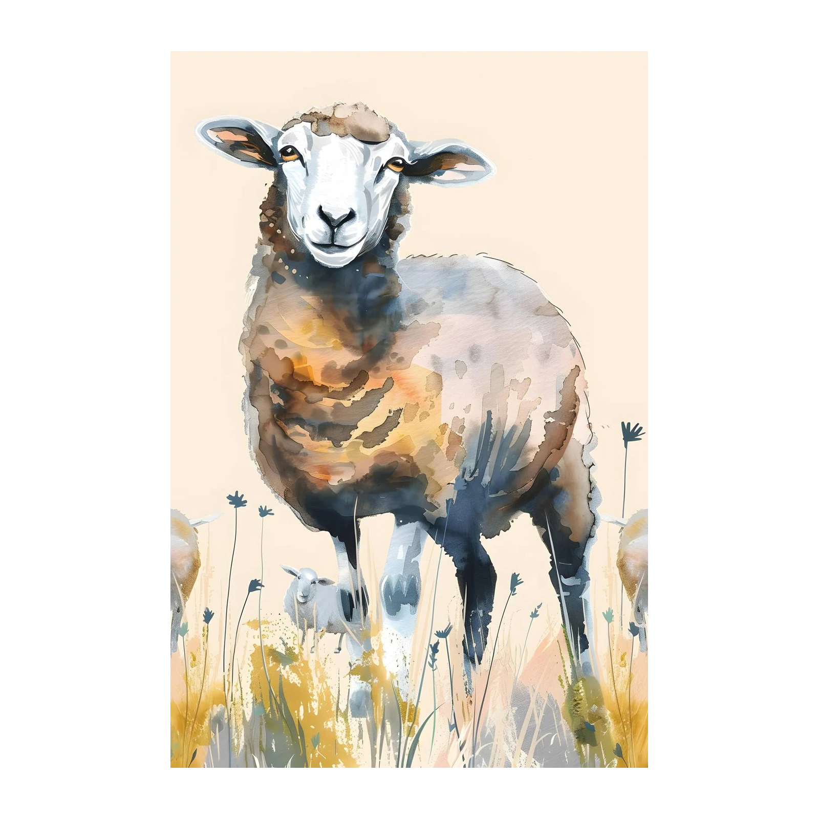 Whimsical Sheep Meadow Watercolor Wall Art