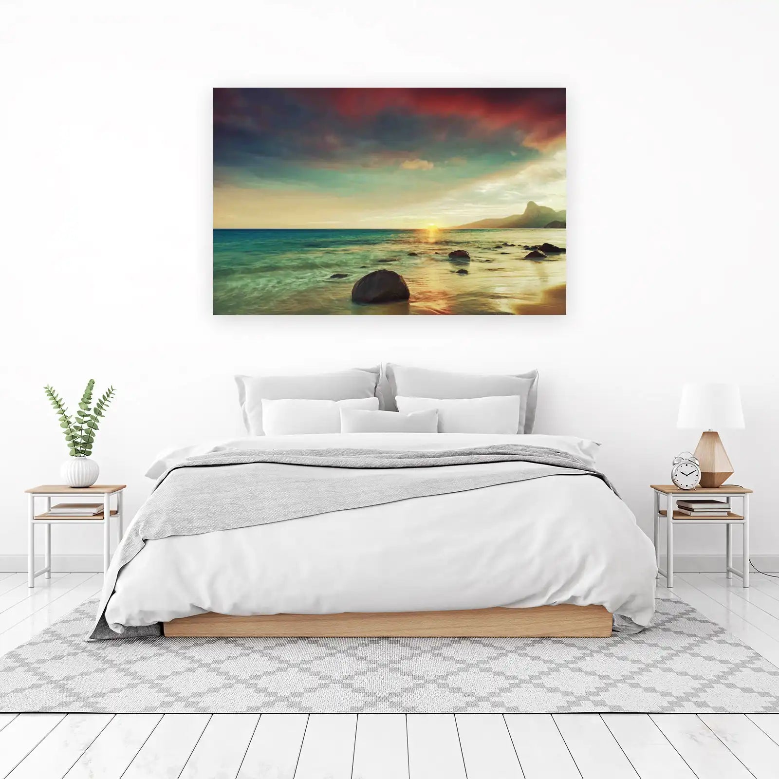 Serene Sunset Beach & Mountain Wall Art