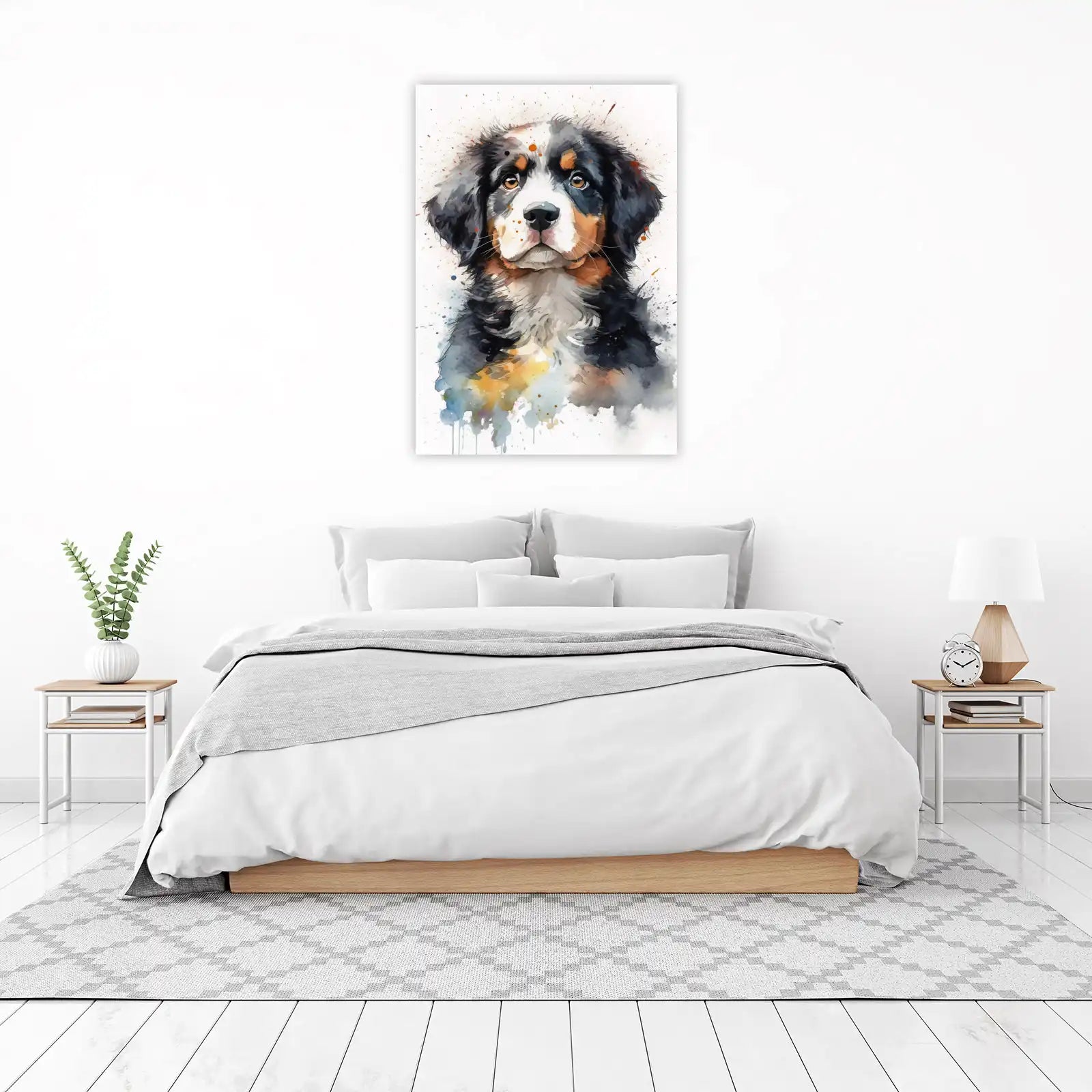 Adorable Bernese Mountain Dog Watercolor Wall Art