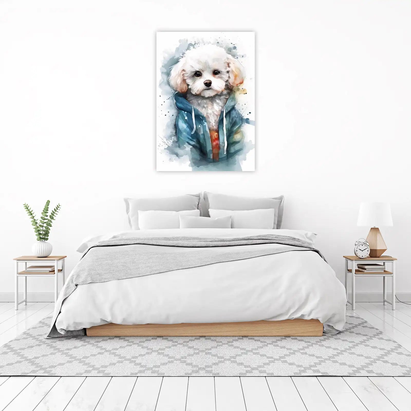 Cute Bichon Frise Hoodie Dog Watercolor Wall Art