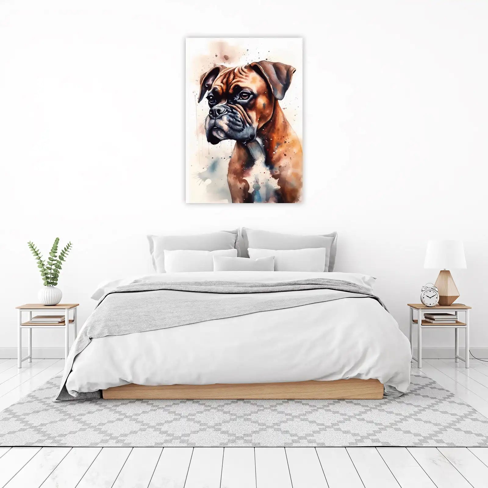 Expressive Boxer Portrait Watercolor Wall Art