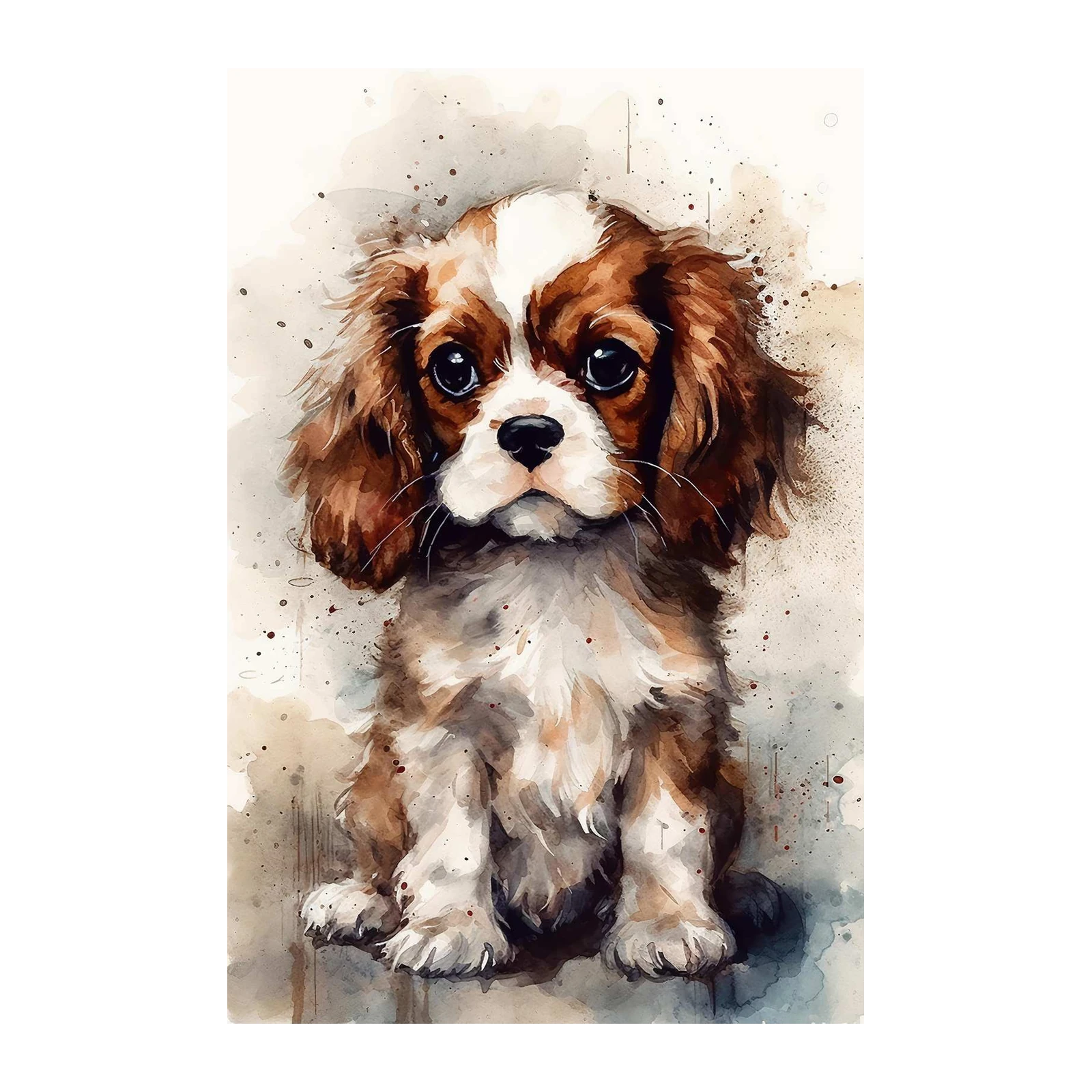 Adorable Cavalier King Charles Spaniel Watercolor Wall Art