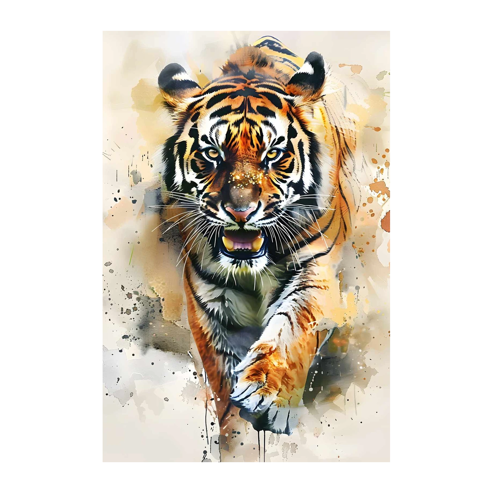 Majestic Tiger Roar Watercolor Wall Art