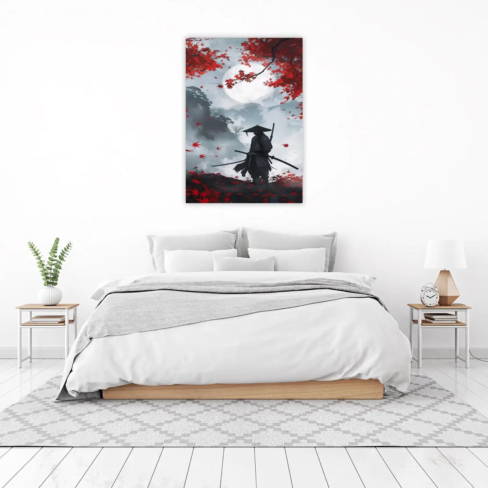 Samurai Warrior Red Maple Moon Wall Art