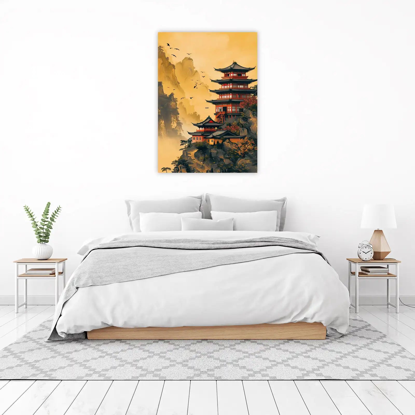 Serene Pagoda Mountainscape Wall Art