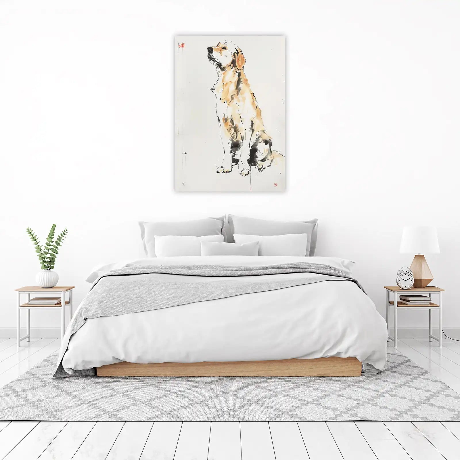 Elegant Golden Retriever Ink Painting Wall Art