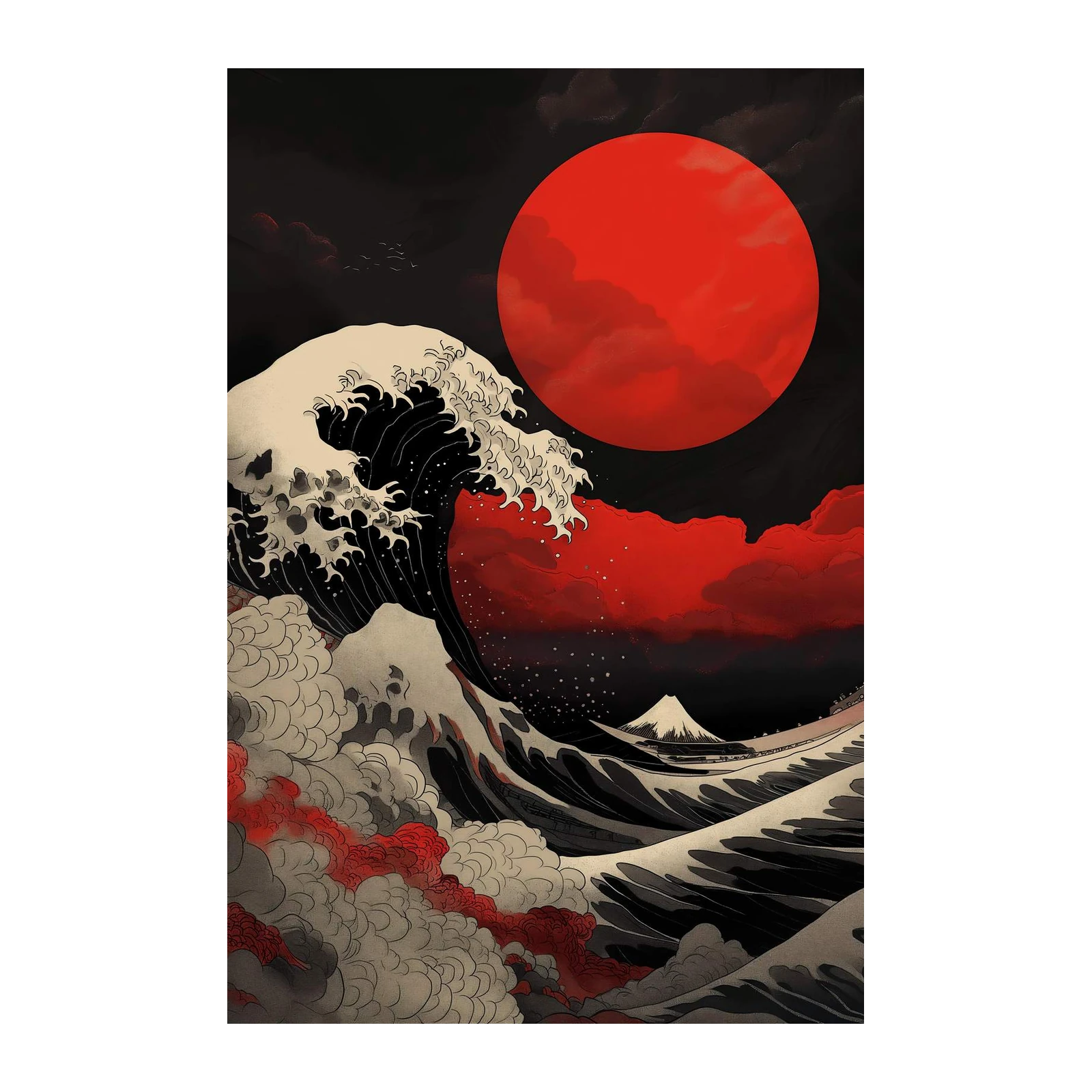 Crimson Sun Wave & Fuji Wall Art