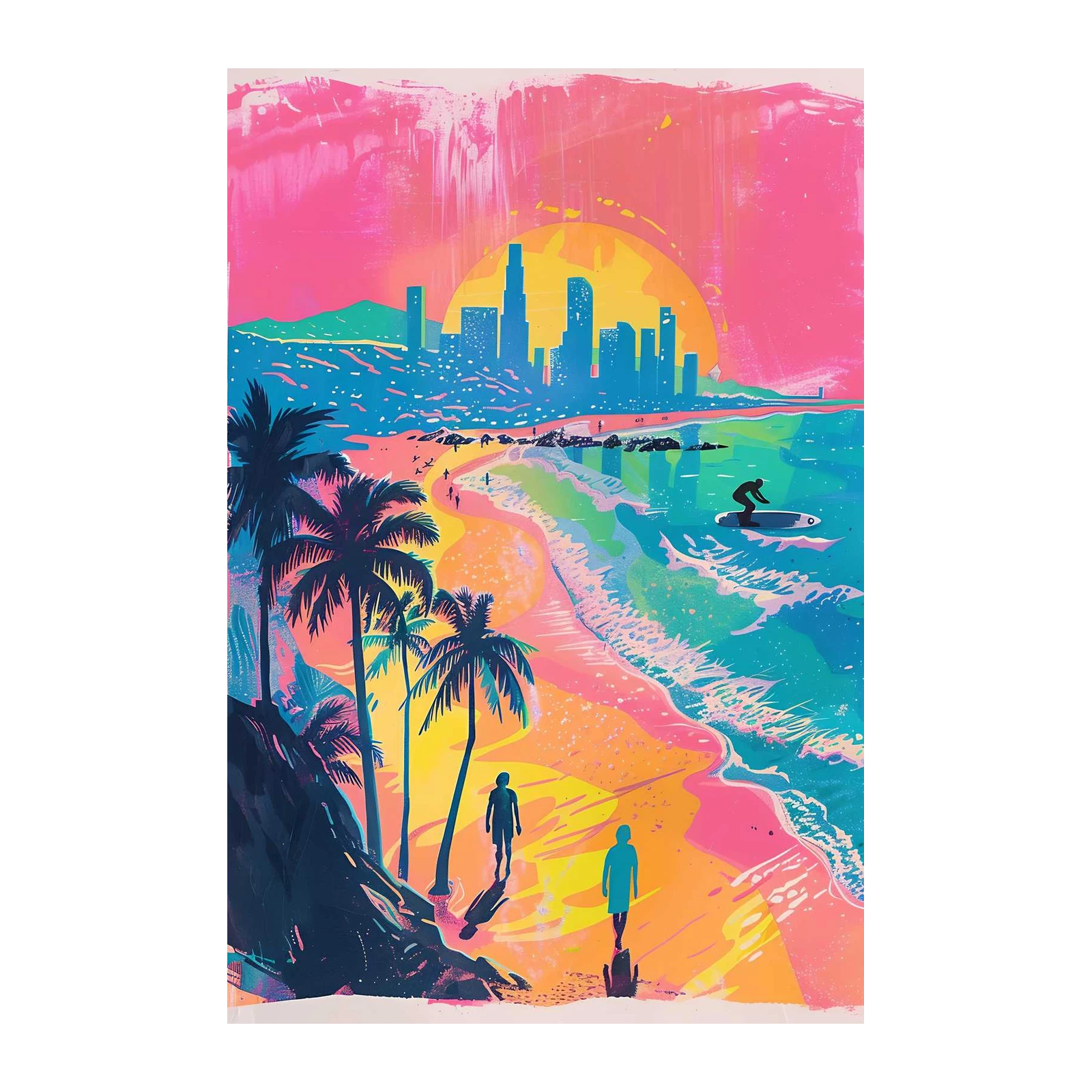 Retro Sunset Surf City Wall Art