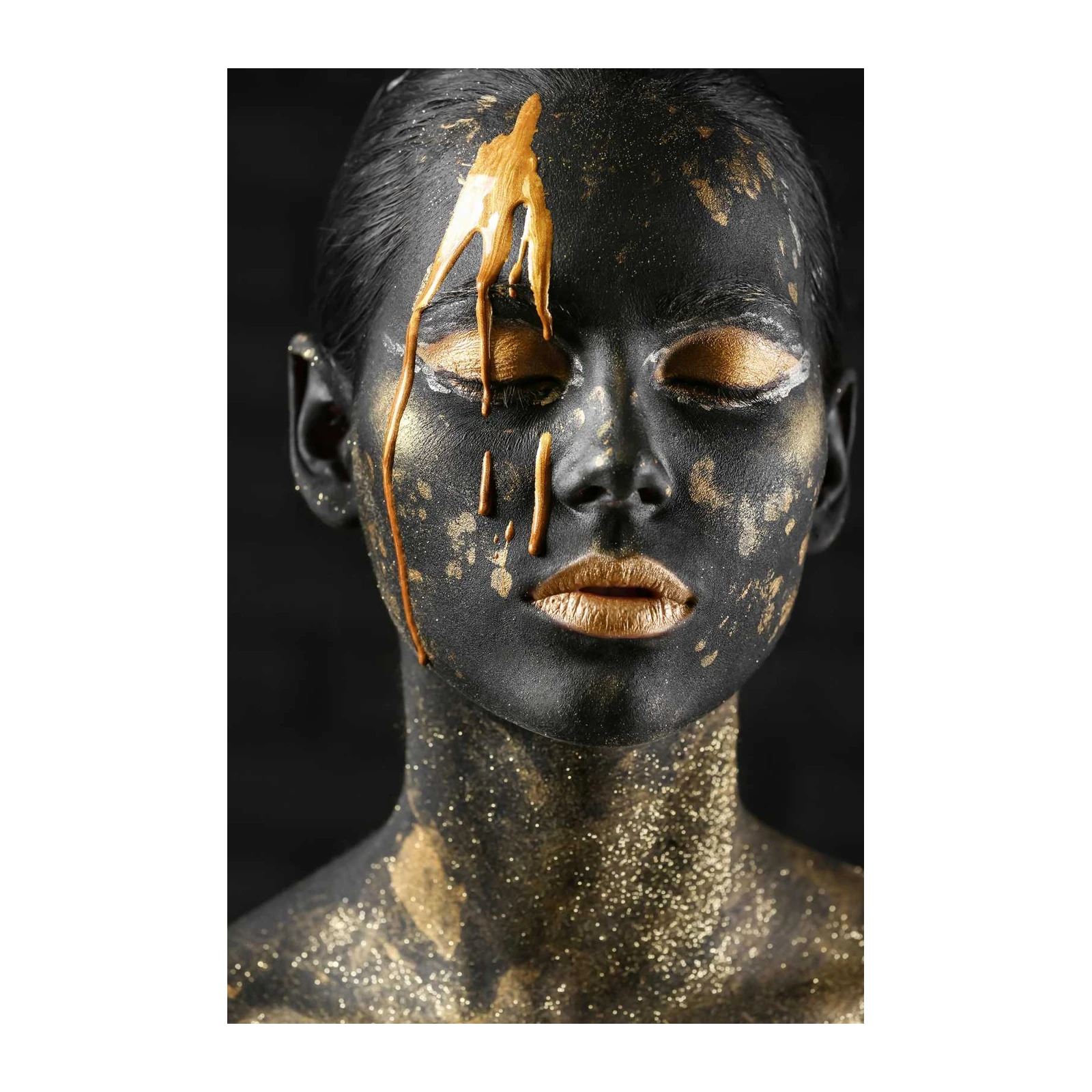 Gold Drip Face Black & Gold Wall Art