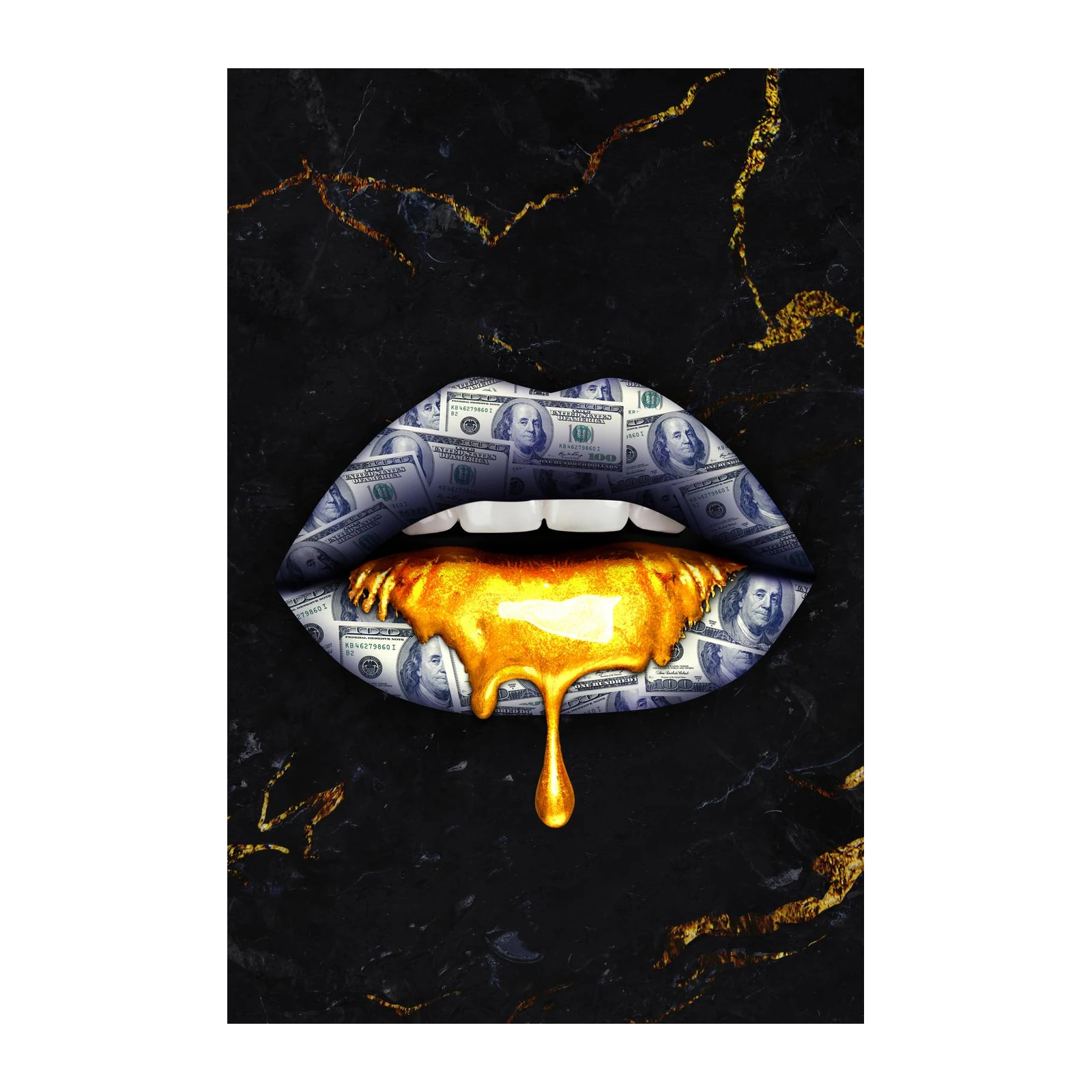 Dripping Gold Lips & Money Wall Art