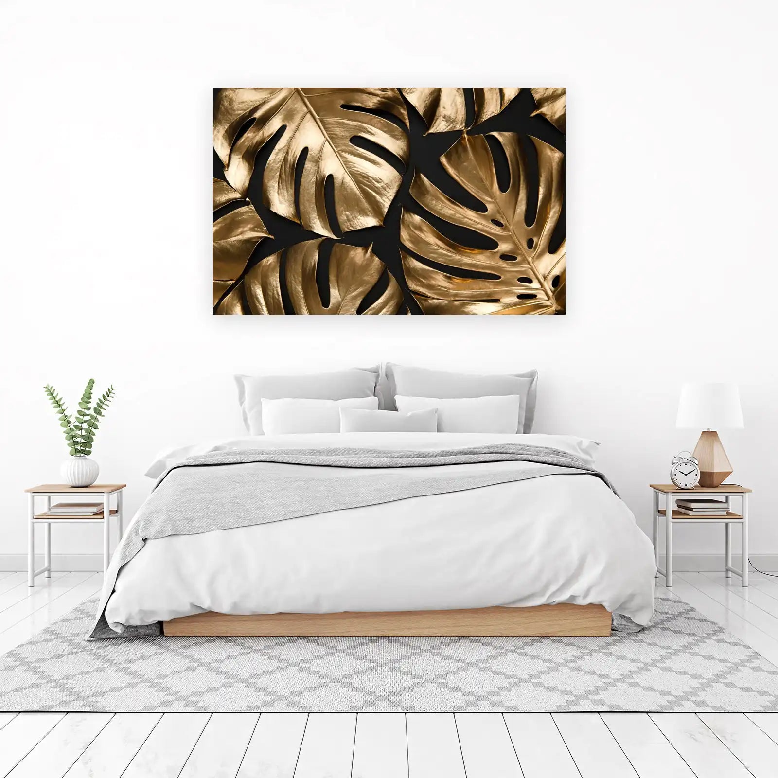 Luxurious Gold Monstera Leaves Wall Art