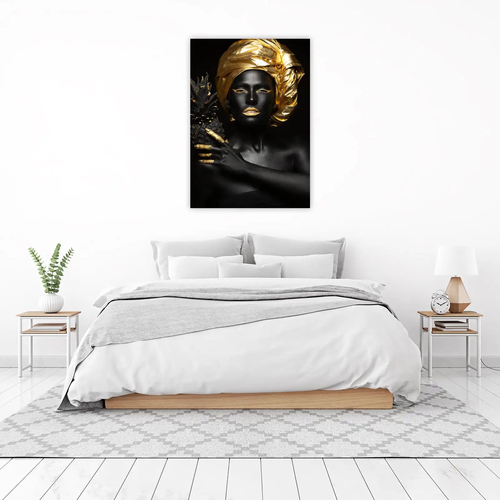 Elegant Gold & Black Woman Pineapple Wall Art