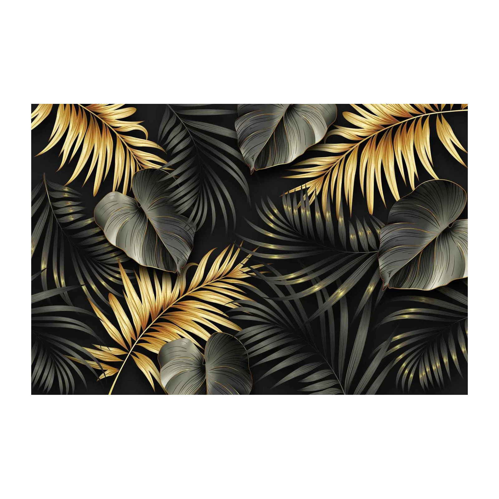 Luxurious Gold & Black Tropical Leaf Wall Art