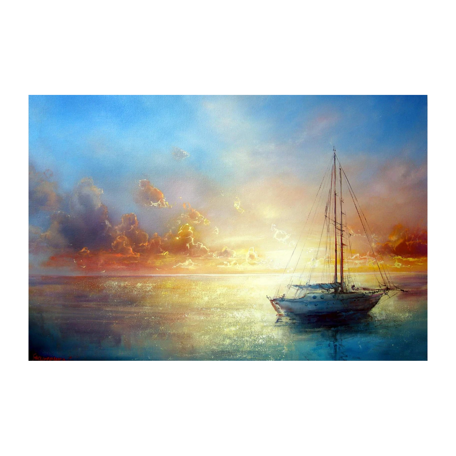 Serene Sailboat Sunset Seascape Wall Art