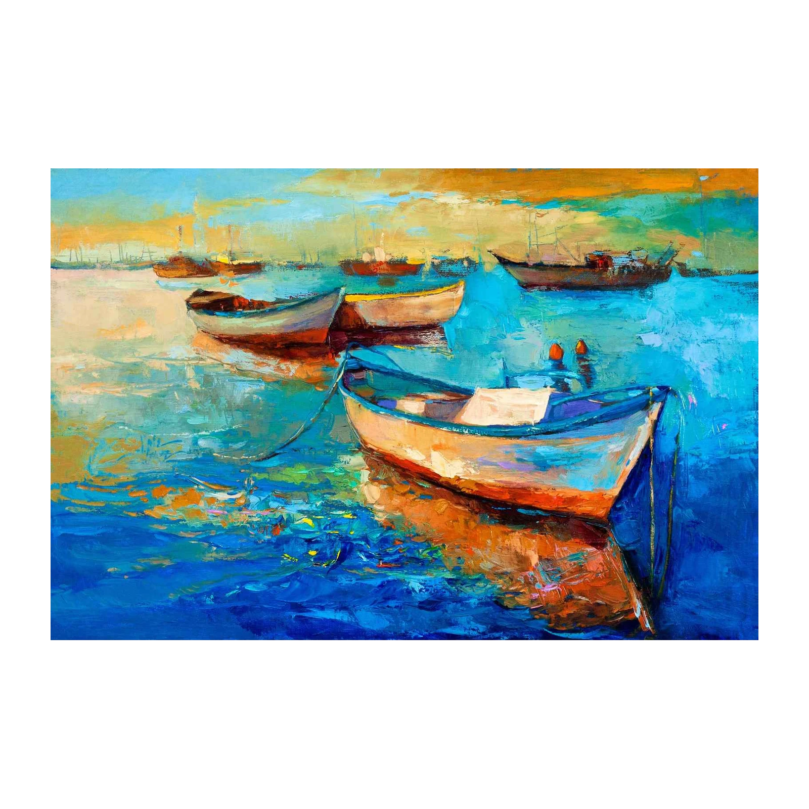 Vibrant Boats Serene Harbor Oil Painting Wall Art