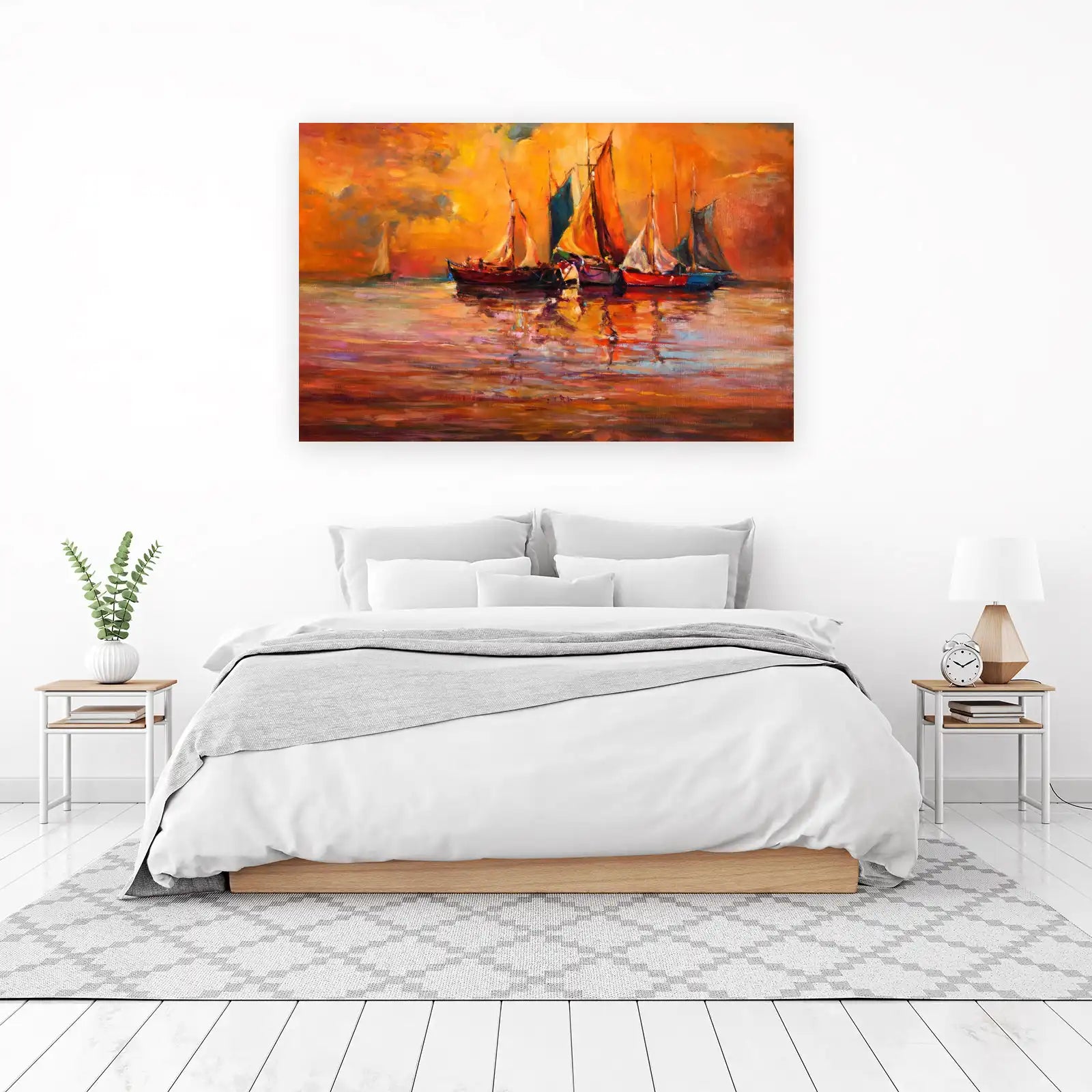 Sunset Sailboats Impressionist Wall Art