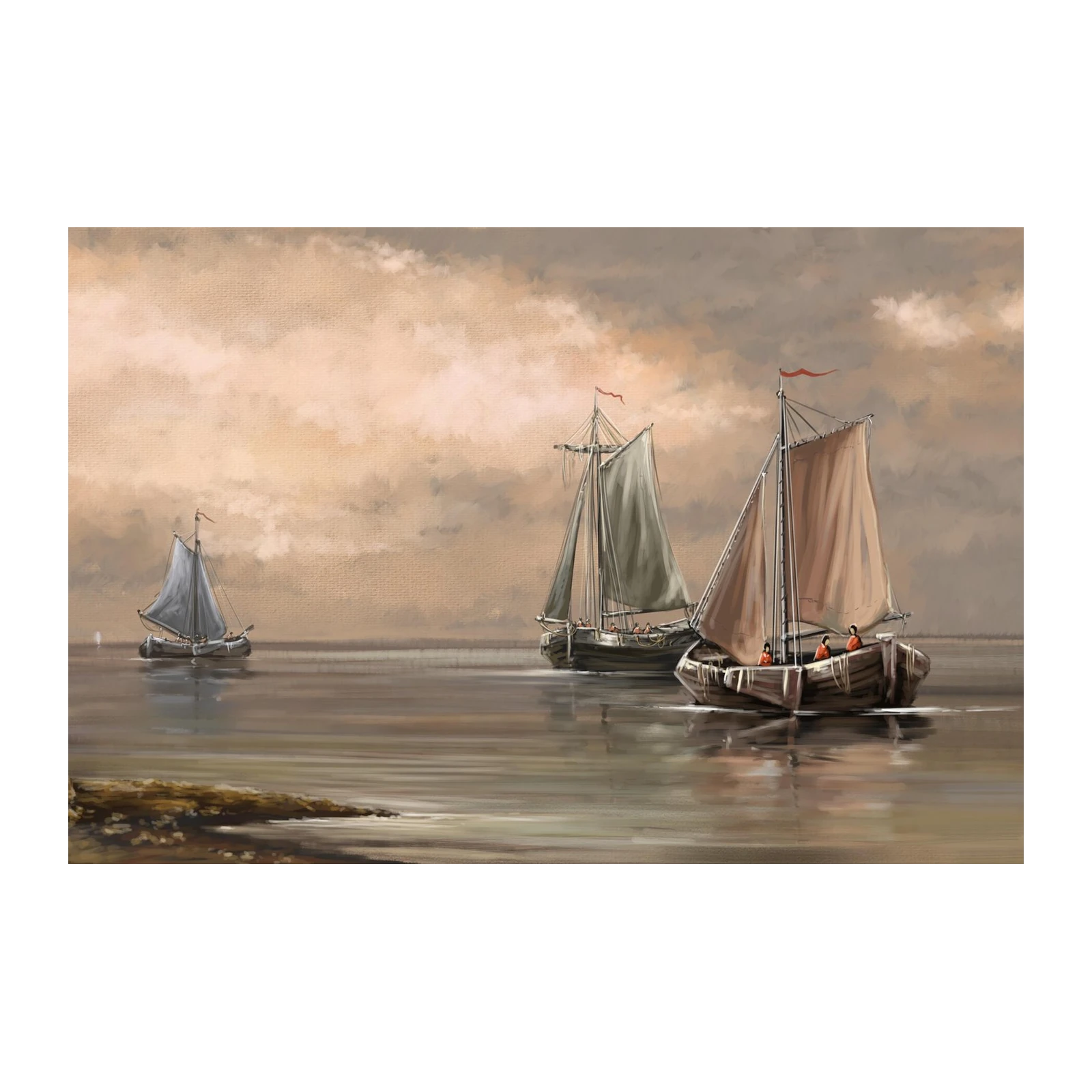 Vintage Sailboats Coastal Scene Wall Art